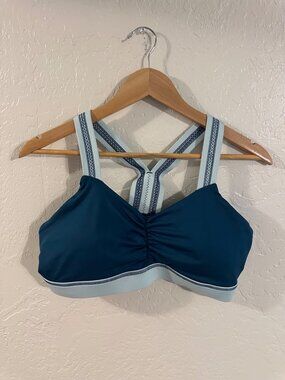Handful Y Back Turquoise Pullover Comfort Padded Ruched Sports Bra